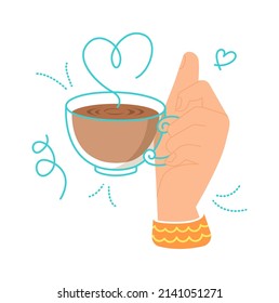 Female Hand Holding Cup of Coffee. Vector illustration
