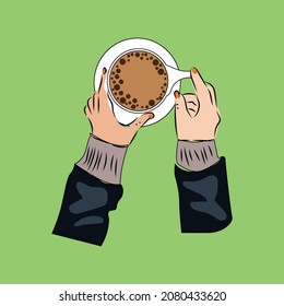 female hand holding different coffee cup and mug.