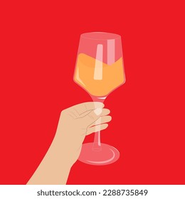 Female hand holding a glass with white wine. Vector illustration