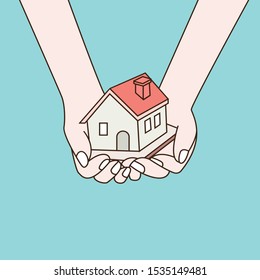 
Female hand holding house. Hand drawn style vector design illustrations.