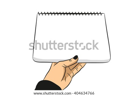 Female hand holding a notebook. Can be used for different records
