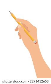 Female hand holding pencil isolated on white background. Vector illustration