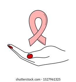 Female hand holding pink ribbon concept vector illustration to help promote breast cancer awareness