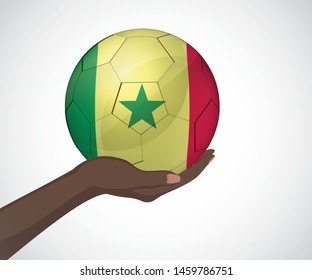 Female hand holding a soccer ball with Senegal color vector image