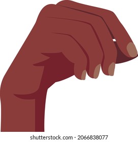 Female hand holding something. Afro American dark skin color hand Isolated on white background. Flat vector illustration.