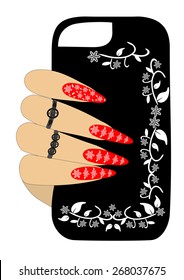 Female hand holding a trendy phone case 