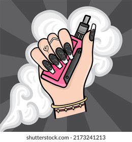 Female Hand Holding Vape With Smoke 