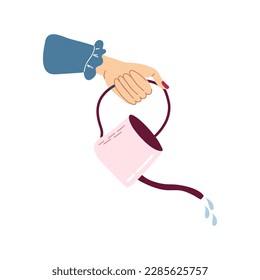 Female hand holding watering can. Home gardening and plant care concept. Gardening hobby. Flat style hand drawn vector illustration. - Powered by Shutterstock - Get 15% off with code: PIKWIZARD15