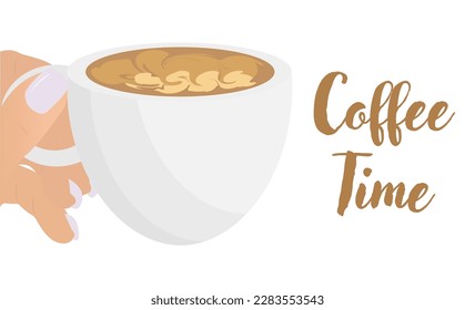 Female Hand Holds Coffee Cup, Isolated on White Background. Vector Illustration