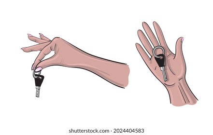 A female hand holds a key. Vector illustration.