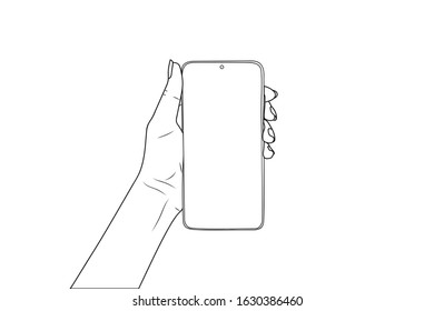 female hand holds a smartphone. eps10 vector stock illustration.
