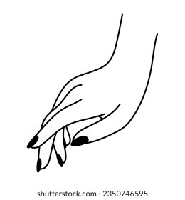 Female hand line art gesture. Gentle touch linear icon. Non-verbal language. Simple vector minimalist illustration. Graphic element isolated on white background. Elegant hand palm. Woman's arm.