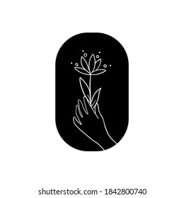 Female hand with lotus, logo design one line vector illustration