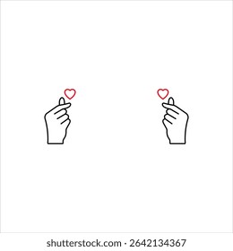 Female hand making fingers gesture small red heart. Asian sign of love, Korean symbol mini heart. Vector illustration of a love symbol in a minimalist linear trend style