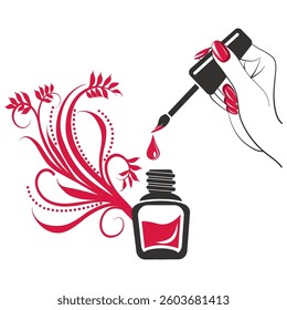 female hand nail polish brush with varnish manicure