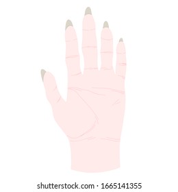 Female hand with nails. Gesture. Color flat vector illustration.