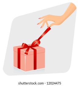 Female Hand Opening Gift. Vector-Illustration