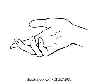 Female hand outline. Hand gesture. Vector isolated black and white drawing illustration