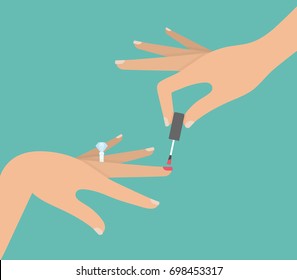 Female Hand Painting Nails Or Applying Nail Polish Concept