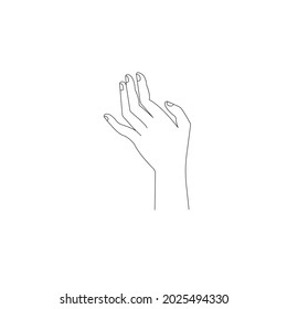 Female hand, palm and fingers. Part of human body, black outline, isolated on white background. Vector illustration, minimal design, eps 10.