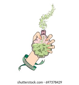 female hand with perfume with poison smell
