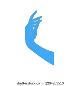 Female Hand of the person in the blue for create logo and line arts design Template. Illustration of a hand holding something in a flat style with orange lines.
