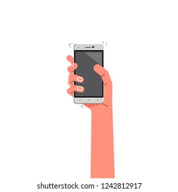 Female hand with phone - vector concept, flat design.