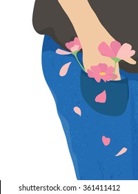 Female hand picking in pocket with flowers