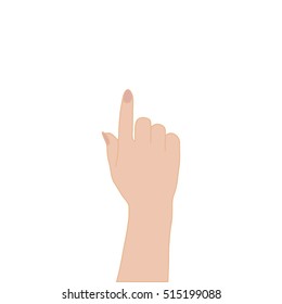 Female hand pointing a finger on a white background vector illustration.