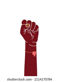 female hand raised up, african american woman clenched fist, female power and feminism symbol, isolated on white, flat vector design