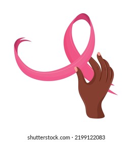 female hand with ribbon, breast cancer isolated icon