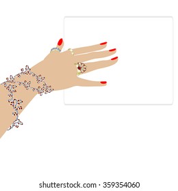 female hand with rings 