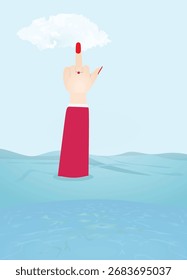 Female hand in sea. drowning. vector