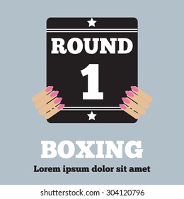 Female Hand Show Boxing Ring Board. Boxing design. Sport Vector illustration.