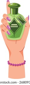 Mano femenina que exhibe el perfume elegante