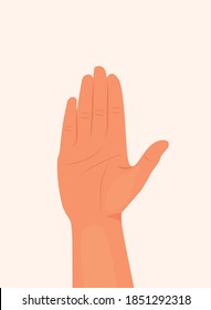 Female hand showing five fingers and palm vector illustration. Woman or man hand isolated white background. inside of the hand flat design eps 10