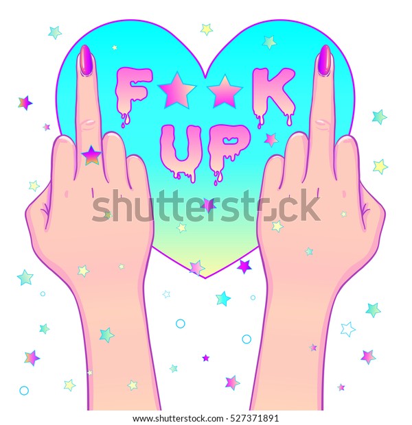 Female Hand Showing Middle Finger Over F Word And Heart Feminism Concept Realistic Style 0832