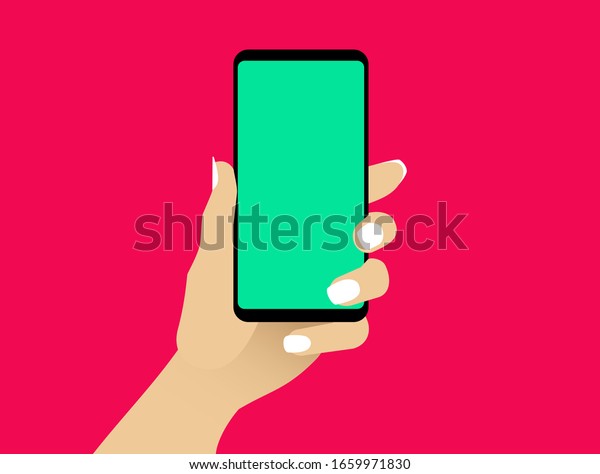 Female Hand Shows Smartphone Blank Green Stock Vector (Royalty Free ...