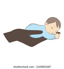 female hand sleeping baby, vector