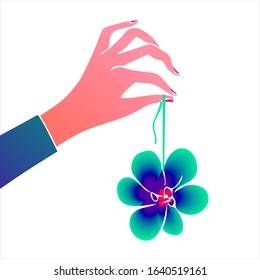 Female Hand with Spring Flower. Vector Illustration.