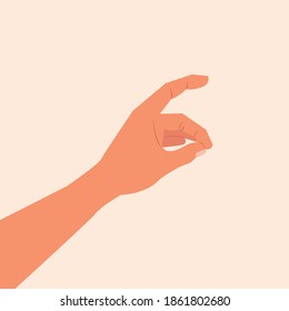 Female hand touching or pointing to something. Hand making gesture while showing something isolated white background. reach something by hand, Realistic hand vector illustration.