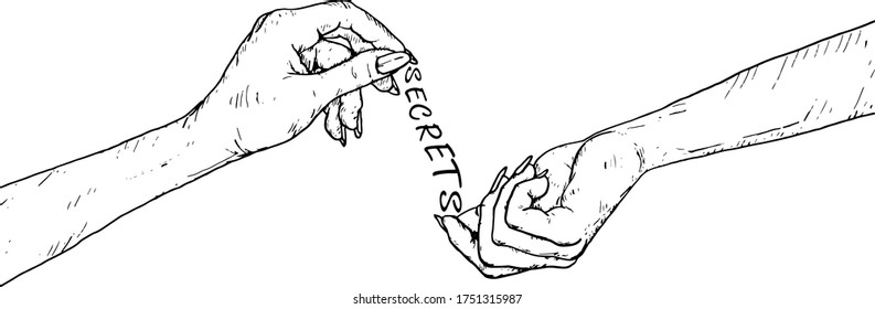 A female hand transferring secrets between each other. Hand drawn vector illustration. svg