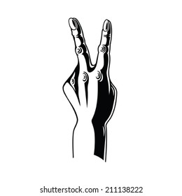 female hand two fingers raising - Vector Illustration. isolated on white 