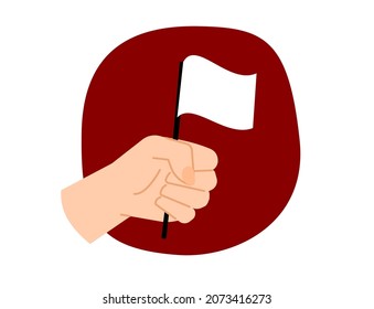 Female hand with white flag. Simple business vector flat illustration. Concept of capitulating person