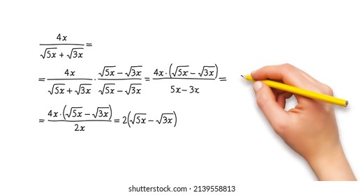 Female hand writing mathematics equations in vector format