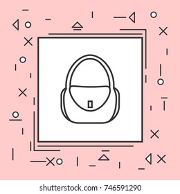 Female Handbag Icon Thin Line In Pink Frame Vector Illustration