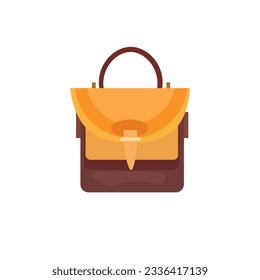 Female handbag icon, woman fashionable item, flat vector illustration, yellow and brown color