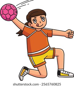 Female Handball Player Catching the Ball Clipart