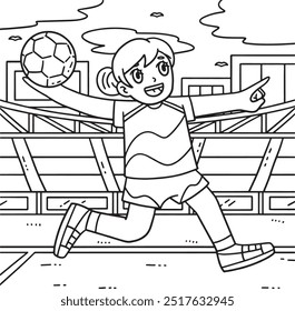 Female Handball Player Ready to Pass Ball Coloring