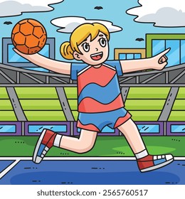 Female Handball Player Ready to Pass Ball Colored 